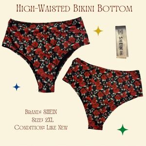 Rose Floral High Waisted Bikini Bottom
